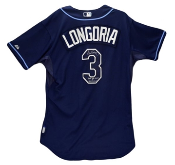 2012 Evan Longoria Signed and Game-Worn Rays Alternate Blue Jersey (MLB Auth) 